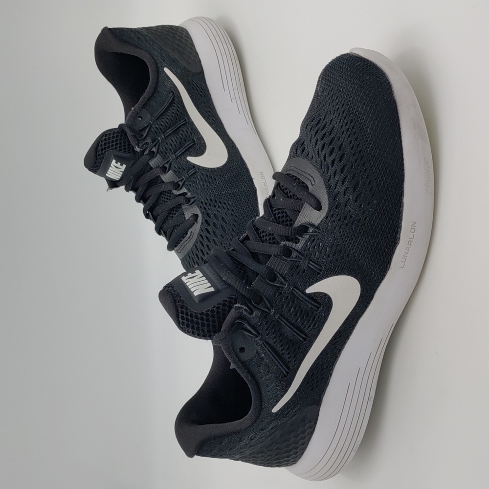 Nike Womens Lunarglide AA8677-001 Black White Running Shoes Lace Up Size 9
